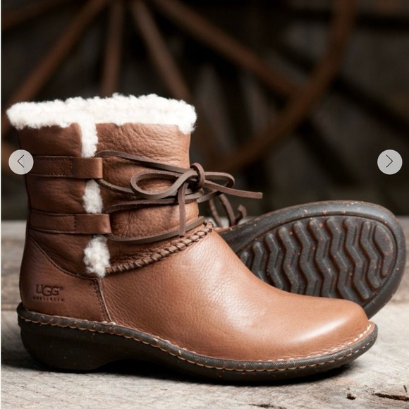 UGG 1932 Caspia Womens Brown Mocha Leather Sheepskin Snow Boots Booties Size 10 - Picture 1 of 10